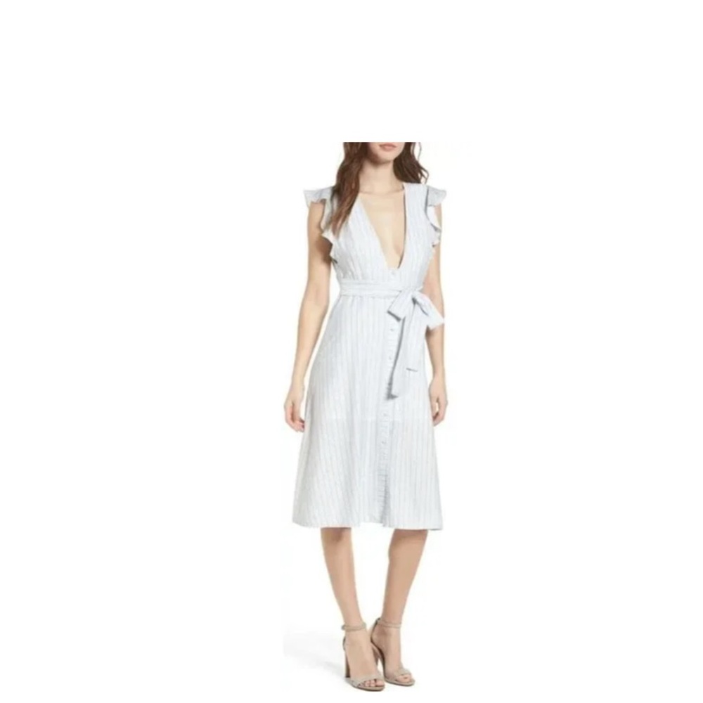 Storee front Button down  Midi Blue Striped dress